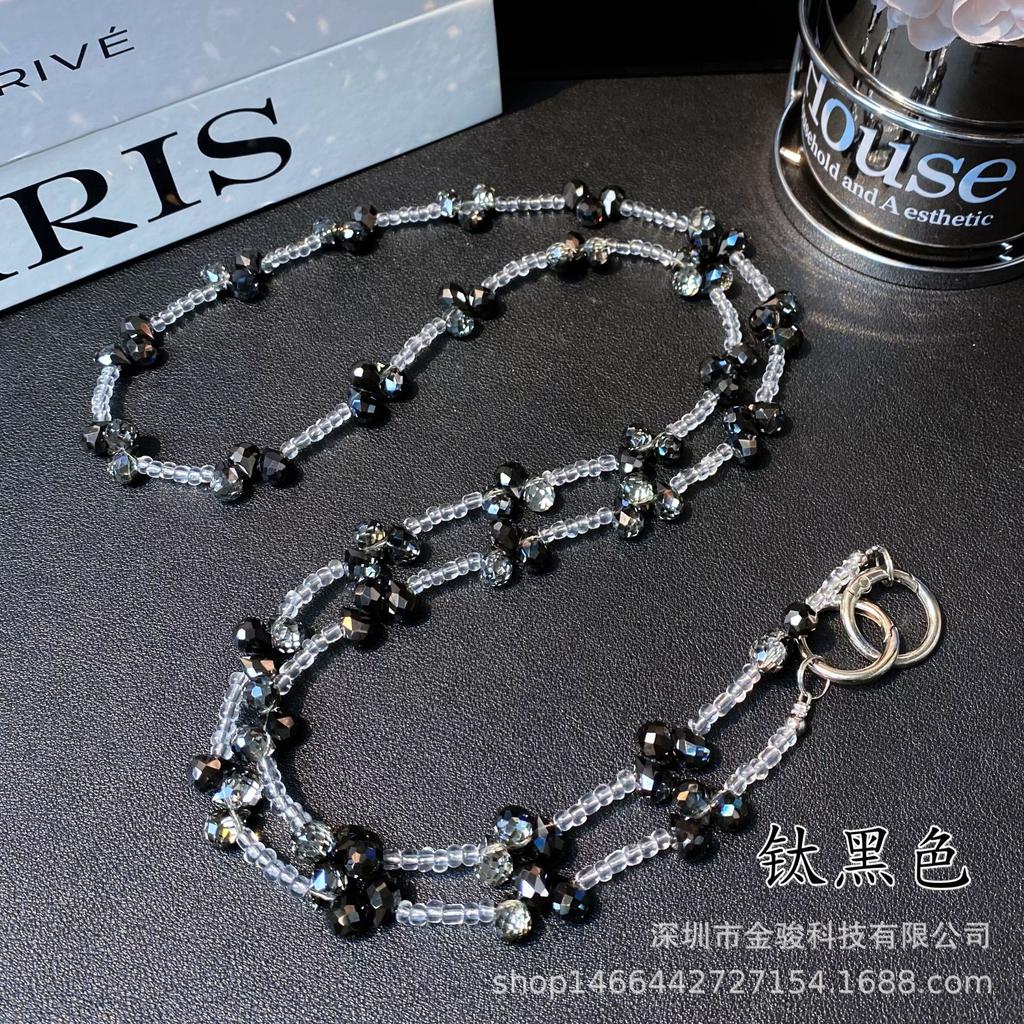 Phone Chain Crossbody Crystal Beads Long Chain Can Be Carried on Back Simple Shoulder Handmade Chain Ins Water Drop Beads Bag Hanging