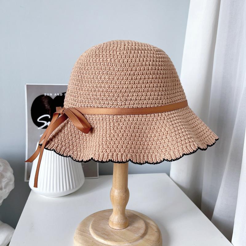 New spring and summer retro fashion bucket hat knitted basin hat casual sunshade sunscreen woven hat versatile