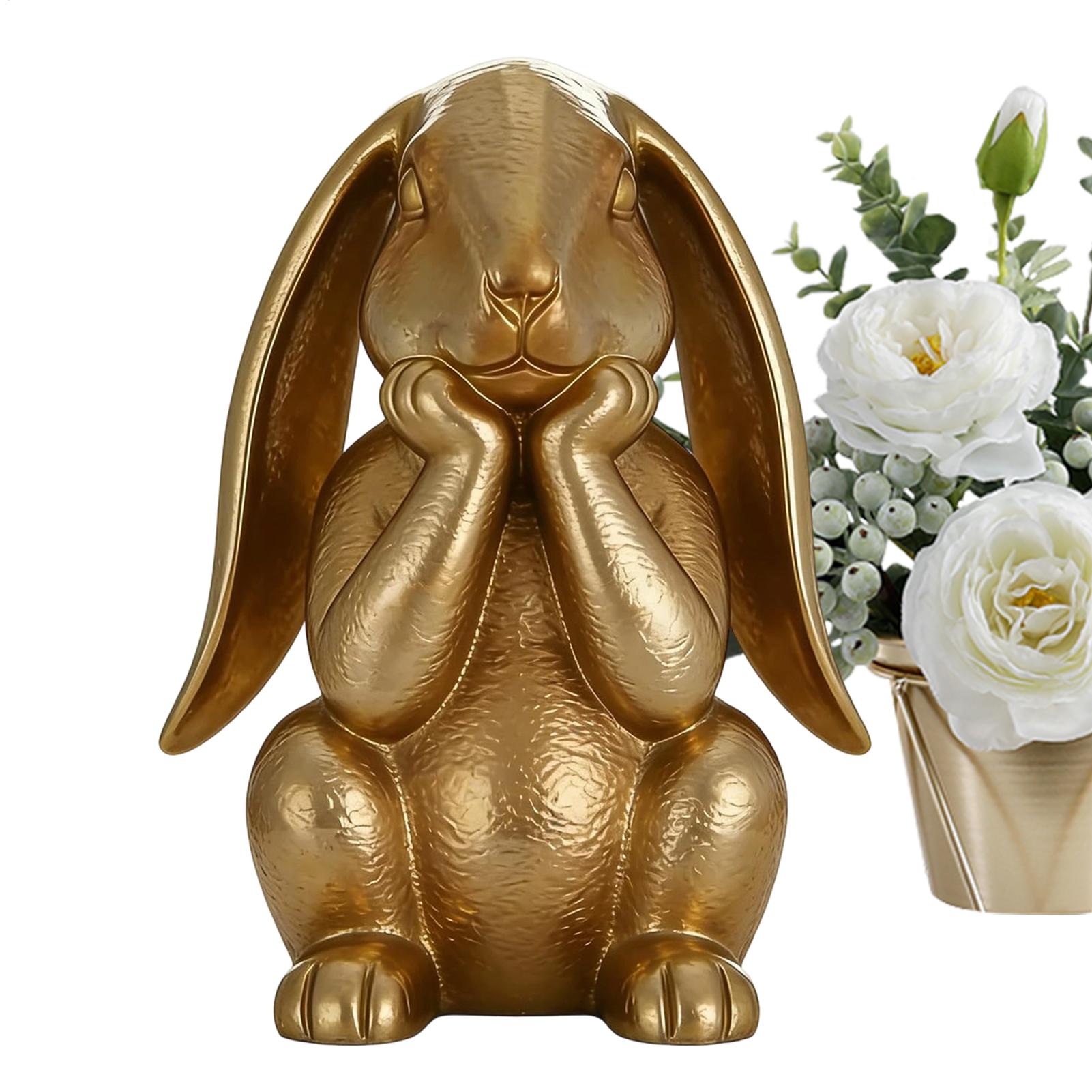 Пасхальные Золотые Фигурки Кроликов Декор Смоляная Статуэтка Кролика Пасхальная Статуэтка Размышляющего Кролика Украшение Весенний Кролик Домашние Акценты CN