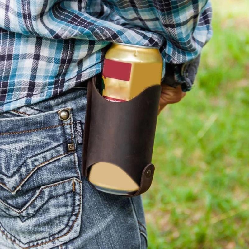 Biergürtel Halter Bier Holster PU Leder Bierdose Getränkehalter Getränke Hüfttasche für Bierflasche Picknicks Strand Grillpartys