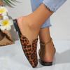 Fashion Leopard Women Mules Shoes Slippers Flats Suede Summer Square Toe Designer Outdoor Slingback Sandals Zapatos Mujer Slides