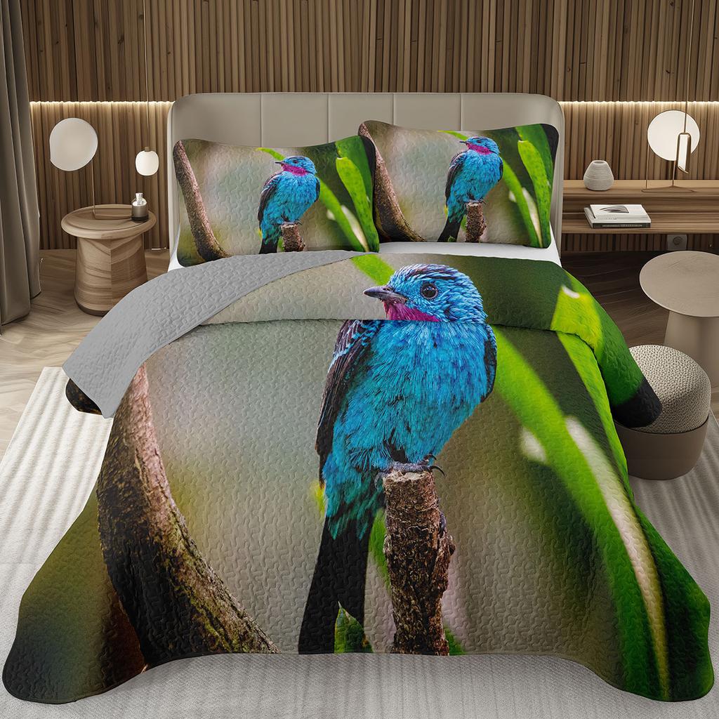 Wild Animal Bird Bedspreads Parrot Quilted Coverlet Botanical Plant Tree Branch Bedding Wildlife Quilt Set Twin/Full/Queen/King