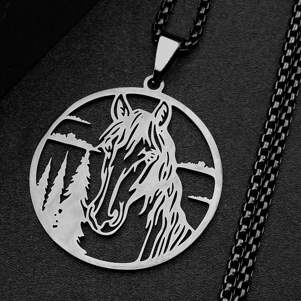Horse Head Necklace For Women Men Stainless Steel Silver Color Pendant Chain Jewelry Gifts Animal Lover