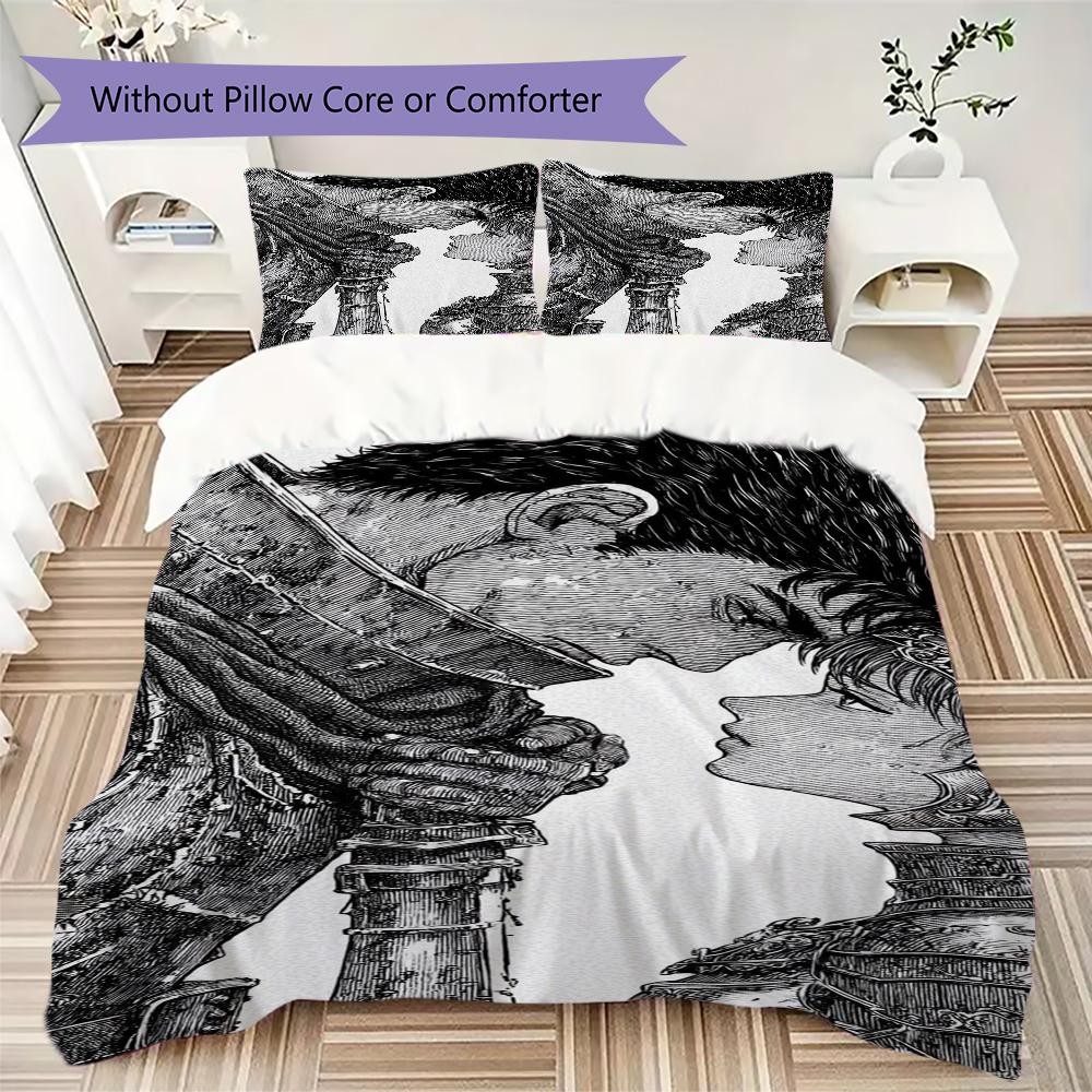 Berserk Pattern Bedding,Quilt Set Quilt Cover Pillowcase Home Birthday Gift(1 * Duvet Cover + 2 * Pillowcase, Without Core)_lx