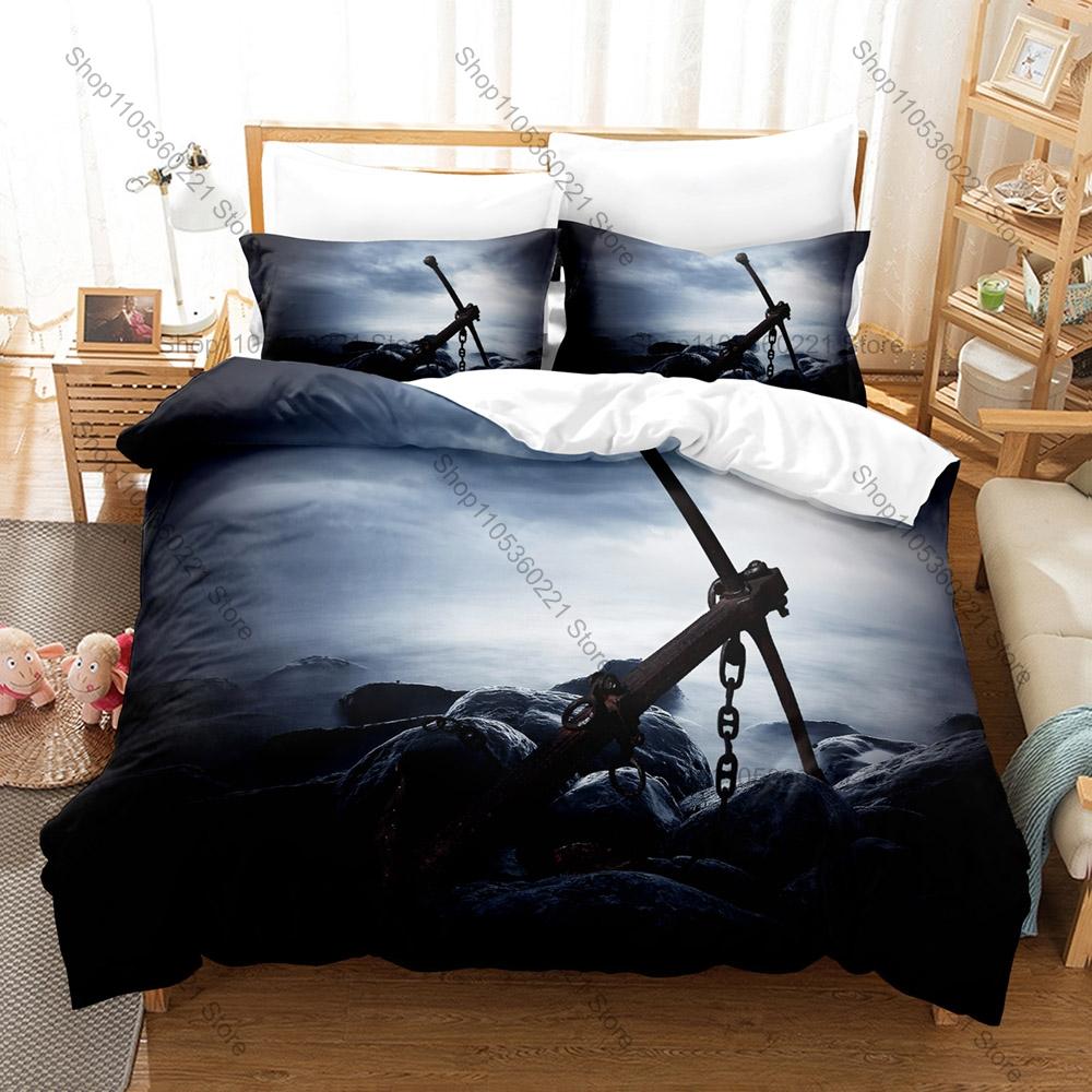 Navy Blue Anchor Theme Bedding Set 3 Pieces Marine Sailor Style Quilt Cover Set Twin Full Queen King Size Bed Linen