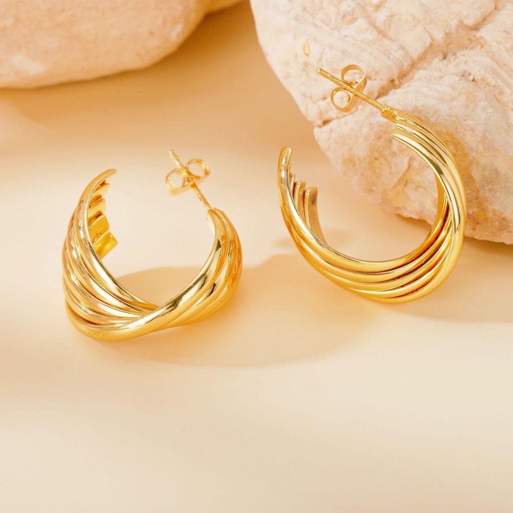 Gold Titanium Steel Multilayer Hoop Earrings - Light Luxury, Colorfast, High-End Feel