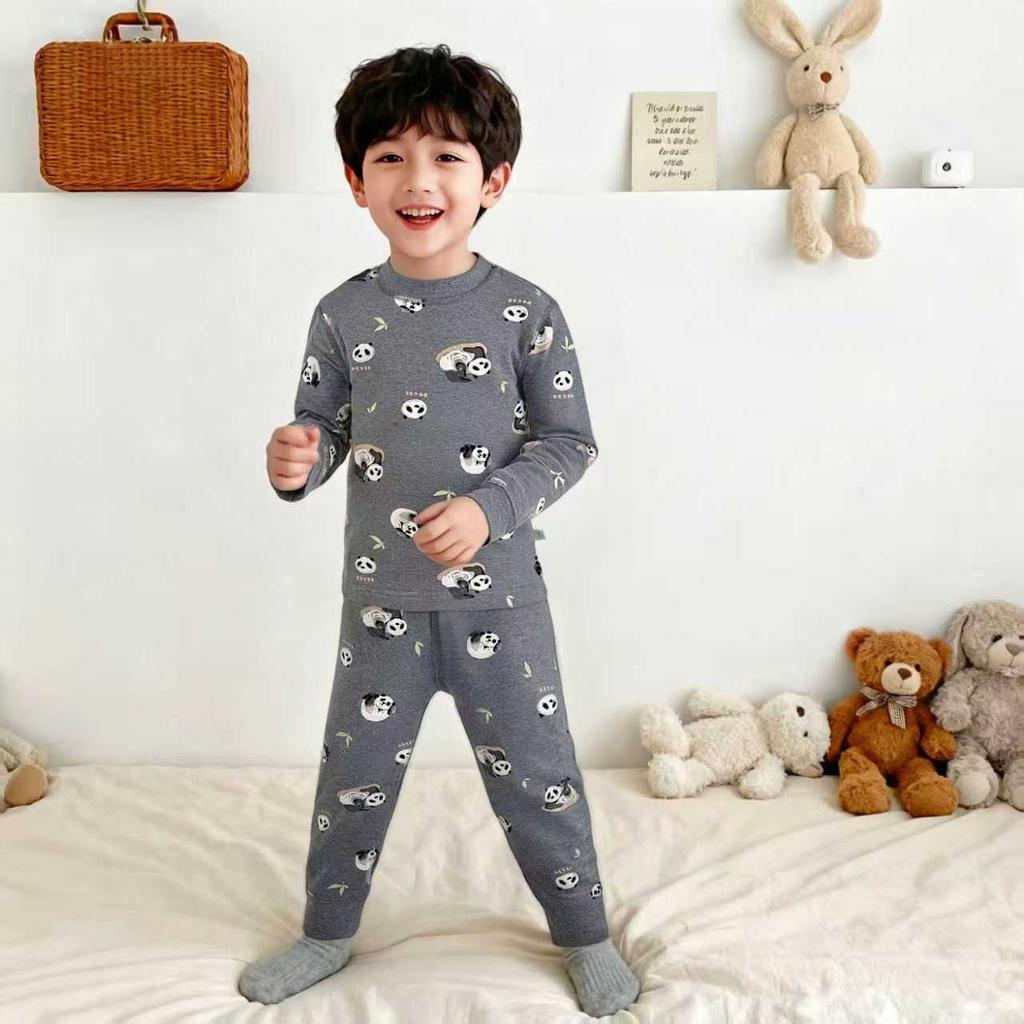 Kids Printed Pajamas Set, Elastic Cotton Boneless Fleece Long Johns, Comfort Autumn Winter Underwear For Boys Girls