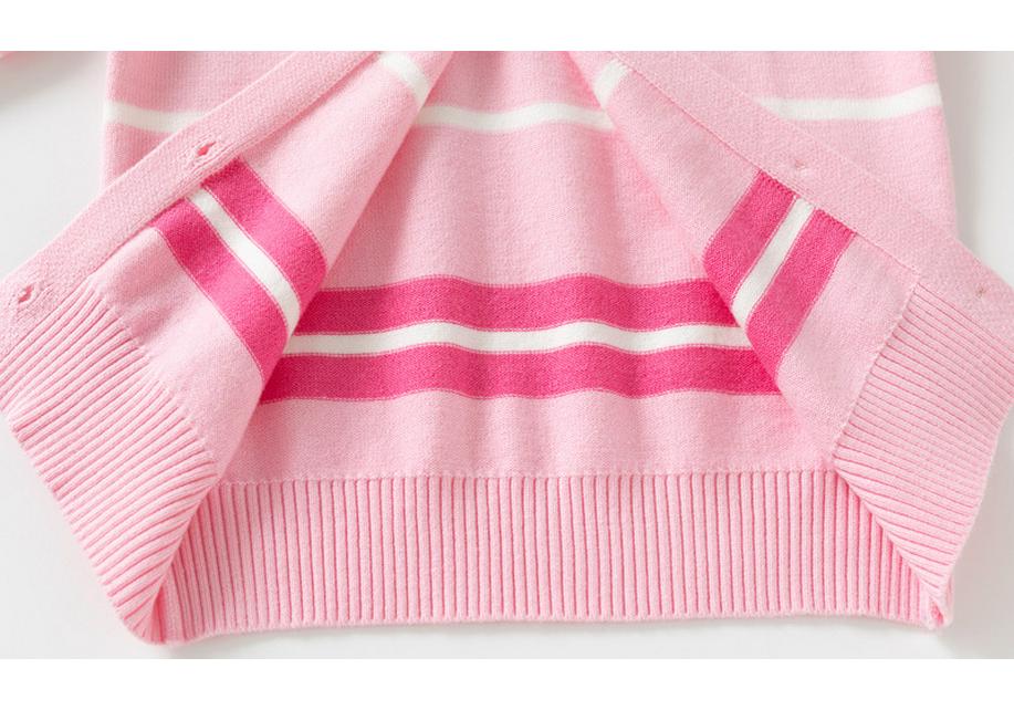 2026 Autumn Kids' Pink Striped Knit Cardigan – Girls' Single-Breasted Sweater