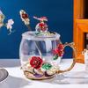Colored Enamel Flower Glass Tea and Coffee Cup Set for Home and Office