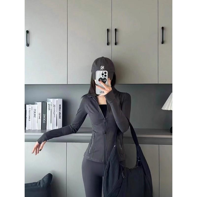 Womens Fleece-Lined Yoga Jacket With Zipper Stretchy Slim Fit Long Sleeve Activewear Top Gym Workout