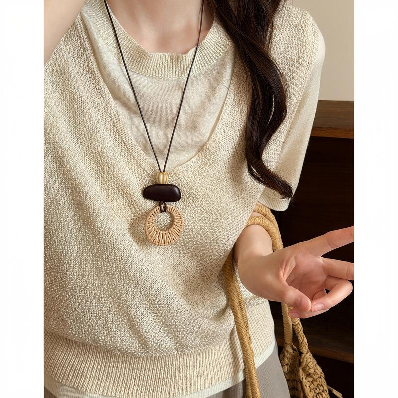 Retro new Chinese ethnic style woven long necklace women's high-end bohemian matching clothes old money accessories