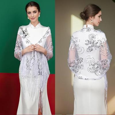 Sequin Beaded Bridal Flapper Evening Dresses Cape Women's Shawl Wraps
