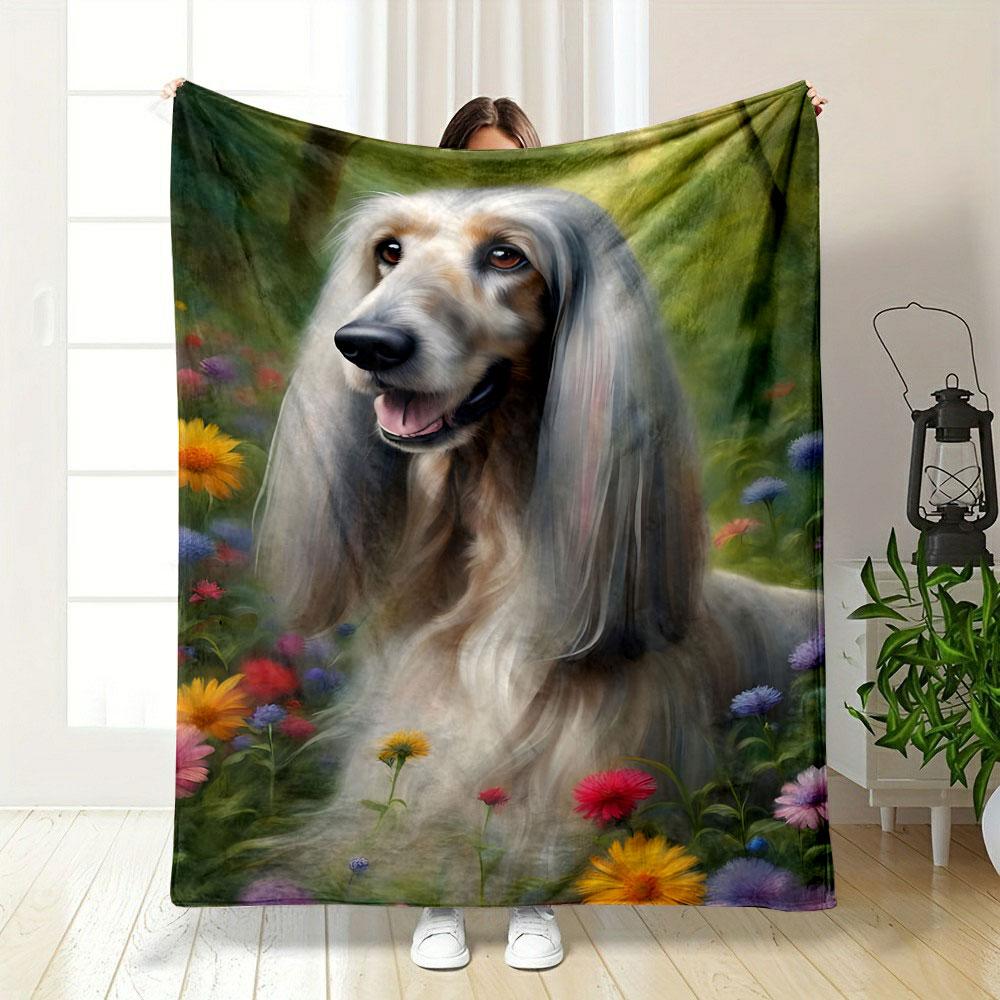 Afghan Hound Floral Forest Bedroom Blanket for Livingroom Couch Lunch Break Soft Throw for Friend s Festival Gift 75X95CM