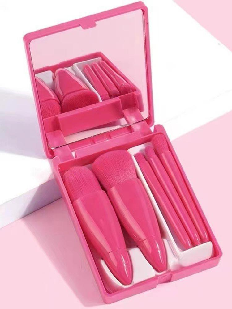 

5PCS Portable Cosmetic Brush Set with Powder Brush and Blush Brush Beauty Tools рожевий червоний колір