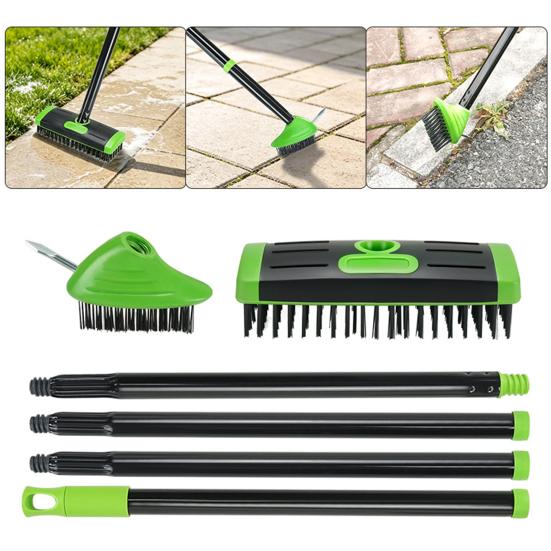 Sidewalk Joint Scrubbing Tool 3-in-1 Deck Brush, Floor Scrub Brush with Long Handle, Detachable Backyard Patio Maintenance Weed for