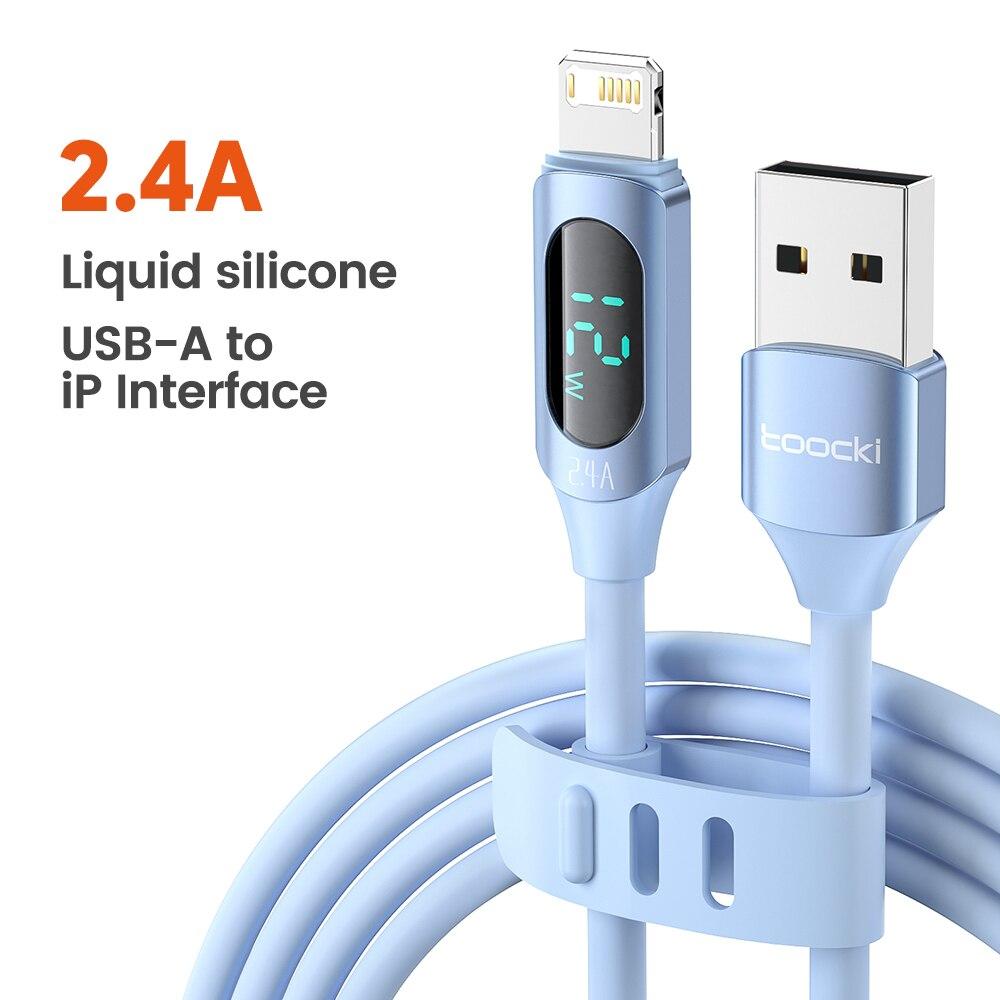 Toocki Display USB Cable For iPhone Charger 14 13 12 11 Pro Max X XS XR Fast Charging Liquid Silicon Charger Lighting Cable Wire