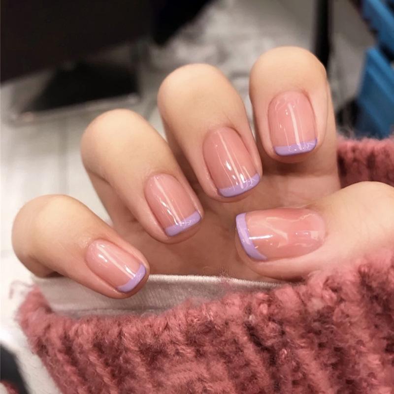 

Wearable Purple Edge French Manicure Whitening Removable False Nails
