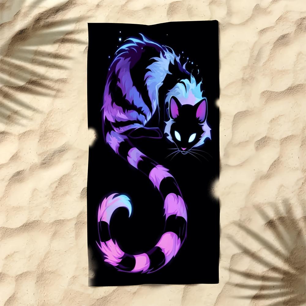 Neon Night Cat Beach Towel 2D Flat Sand Proof Quick Dry Microfiber For Camping Backpacking Gym Beach Swimming Yoga Gift