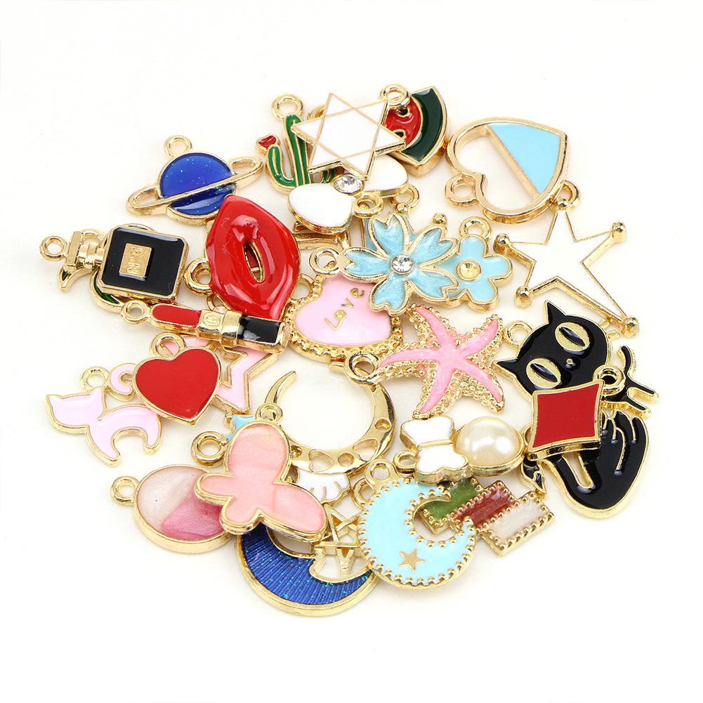 30Pcs Pendants Colorful Plated Mixed Pattern for DIY Necklace Bracelet Earring Jewelry Accessories