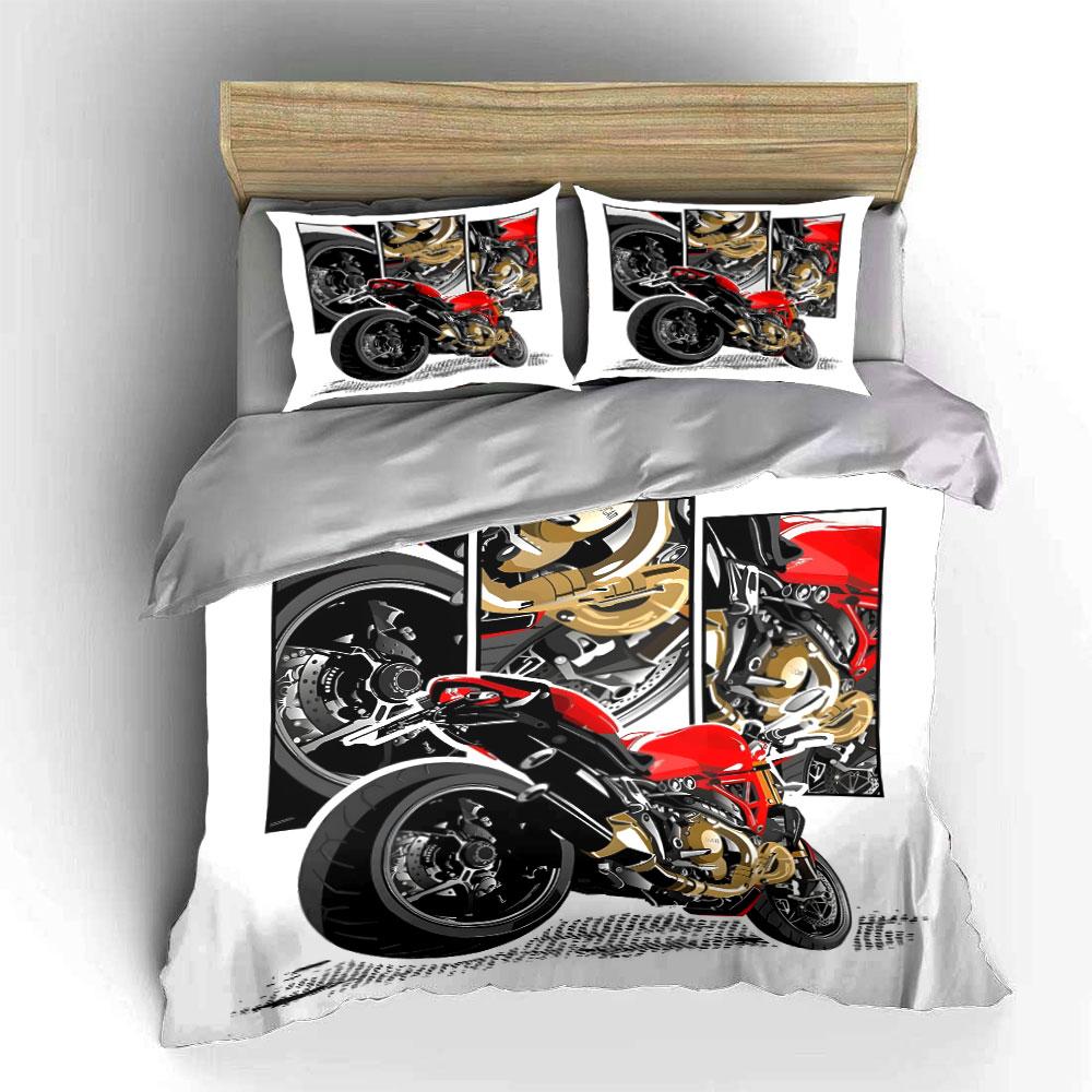 Rotes Sportmotorrad mit mechanischen Details Bettwäsche-Set für Kinder Luxuriöses Geschenk 3-teiliges Digitaldruck-Bettdecken-Set Weich Atmungsaktiv