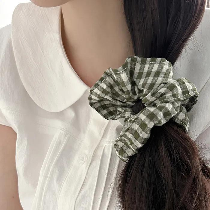 SUMMER CHECKERED HAIR SCRUNCHIES [GREEN]
