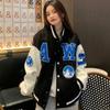 Women Letter Print Baseball Uniform Single Breasted Patchwork Oversize Jacket Korean Style Harajuku Unisex Bomber Coat