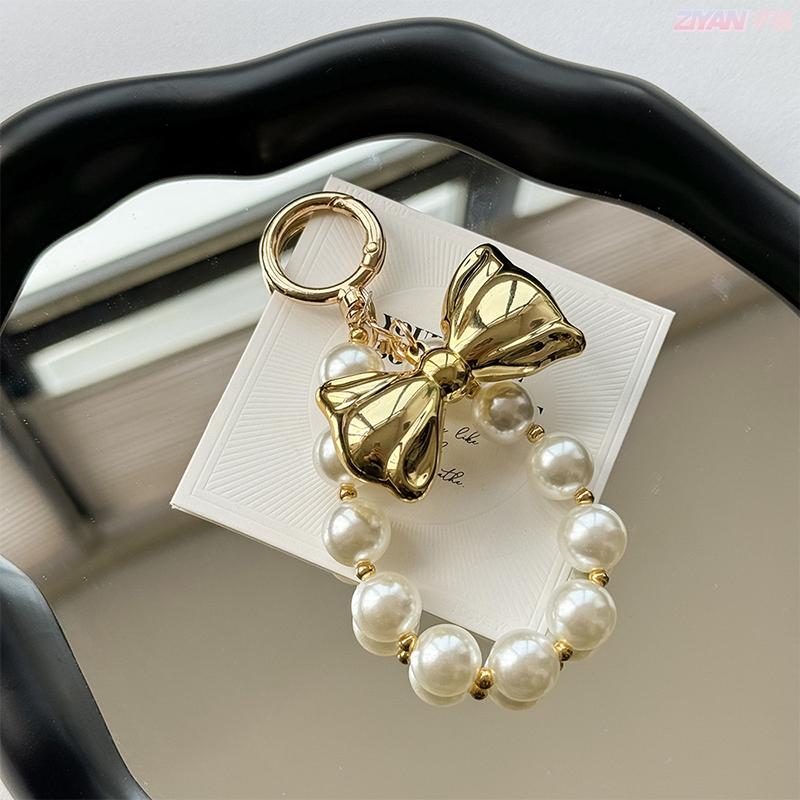 Bowknot Pearl Hoop Keychain Decorations Keyring Ornament Backpack Handbag Charm Pendant Gift For Girls Women