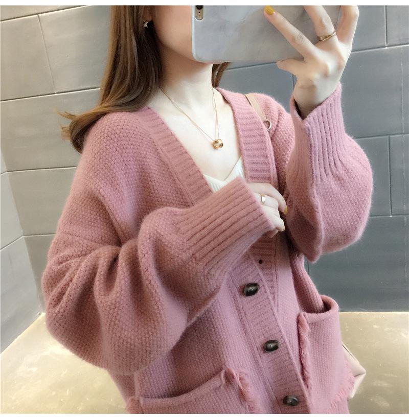 Women's Korean-Style Long Sleeve Loose Knit Cardigan - Autumn/Winter Versatile Sweater