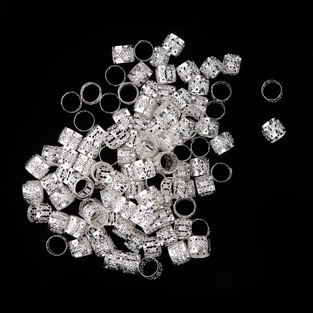 100 Stück Herz Metall Manschette Haarverlängerung Dekorationen Dreadlocks Perlen Silber