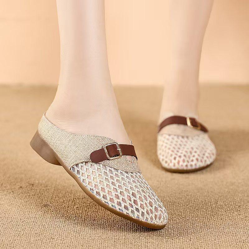 Soft sole comfortable bag head cool slippers women's shoes mesh breathable summer new outer wear half tray