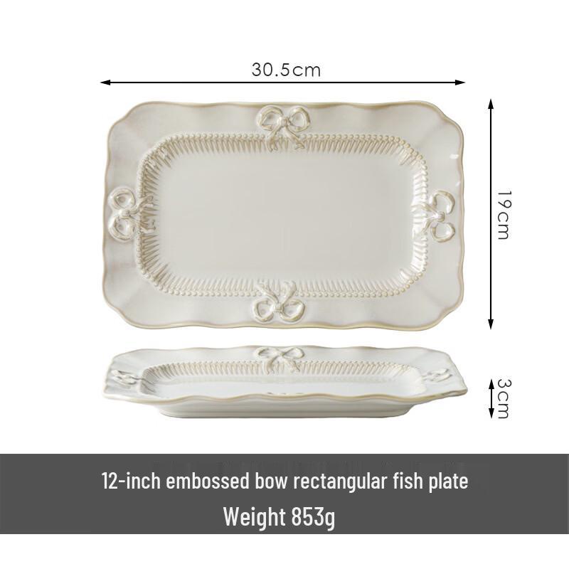 OIMG European Style Embossed Ceramic Fish Plate