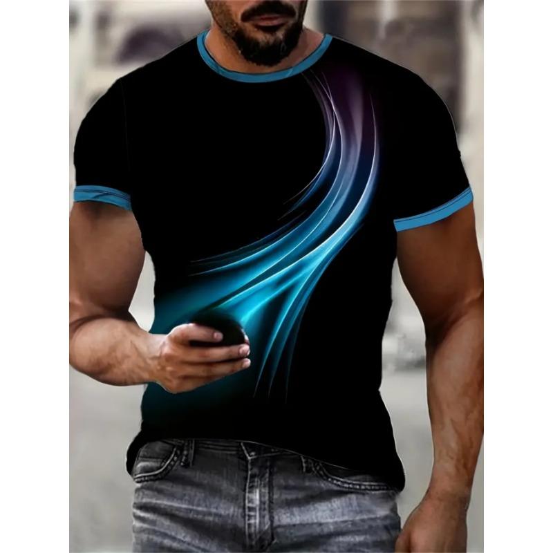 Fashion T-Shirts for Men Stripe 3D Printing Tops T-Shirt Crew Neck Short Sleeve Tee Sport Men Clothing Summer Oversize T-Shirts