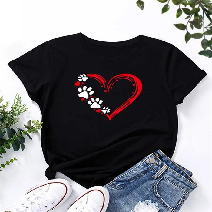 Summer Round Neck Printed Top Fashionable Casual Cute Short Sleeved Women's Pure Cotton T-shirts