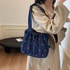 Yogodlns Women's Vintage Floral Denim Bucket Shoulder Bag Casual Embroidered Large Capacity Handbag with Polyester Lining