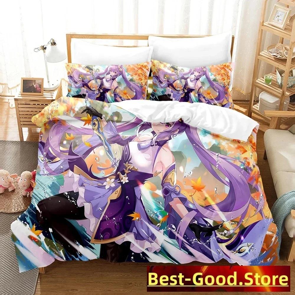 Genshin Impact Bedding Set Purple Keqing Printed Bed Set With Pillowcase Duvet Cover Soft Single Double Queen Super King Size