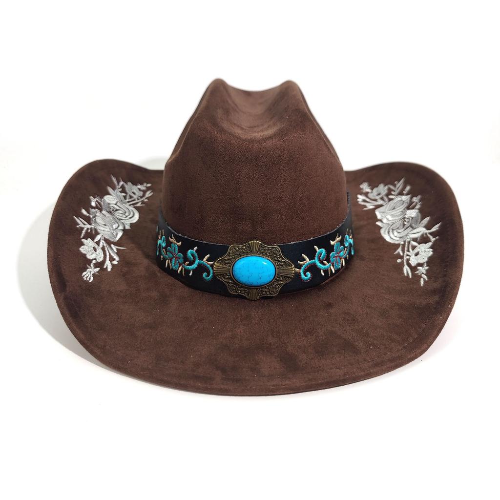 Retro Broderad Western Denimhatt Herr- Och Damhatt Tibetskt Suede Jazzhatt Europeisk Och Amerikansk Stil Hög Hatt