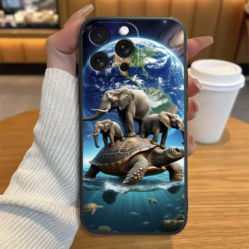 

Cartoon Anime Turtle Elephant Phone Case For Apple iPhone 17 16 16E 15 14 13 12 11 Pro Max Plus Black Soft Silicone iPhone 13 Pro
