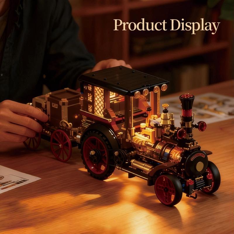 Creative 1331Pieces Vintage Mechanical Steam Car Building Blocks Retro Steam Punk Vehicle Desktop Decoration Bricks Toys