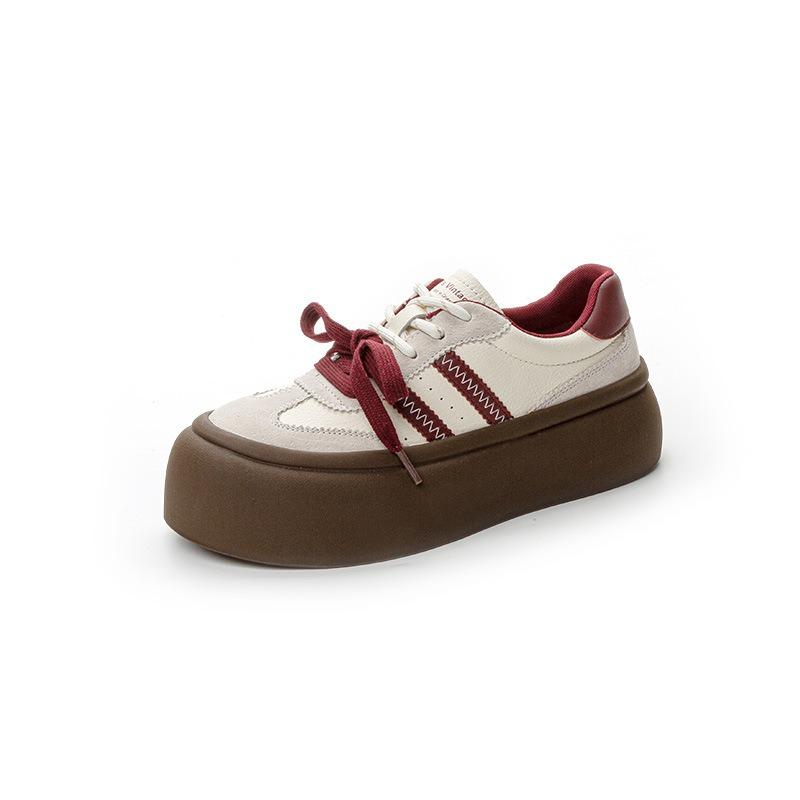 Women's Autumn New Thick-soled Heightening Small Pair of Shoelaces Color Matching Retro Casual Board Shoes