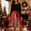 Women's Fashion Round Casual Slim Fit Christmas Print Large Swing Long Sleeve Dress