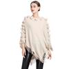 307 Fall Winter Tassel Pom Shawl Cape Womens Crew Neck Pullover Knit Sweater