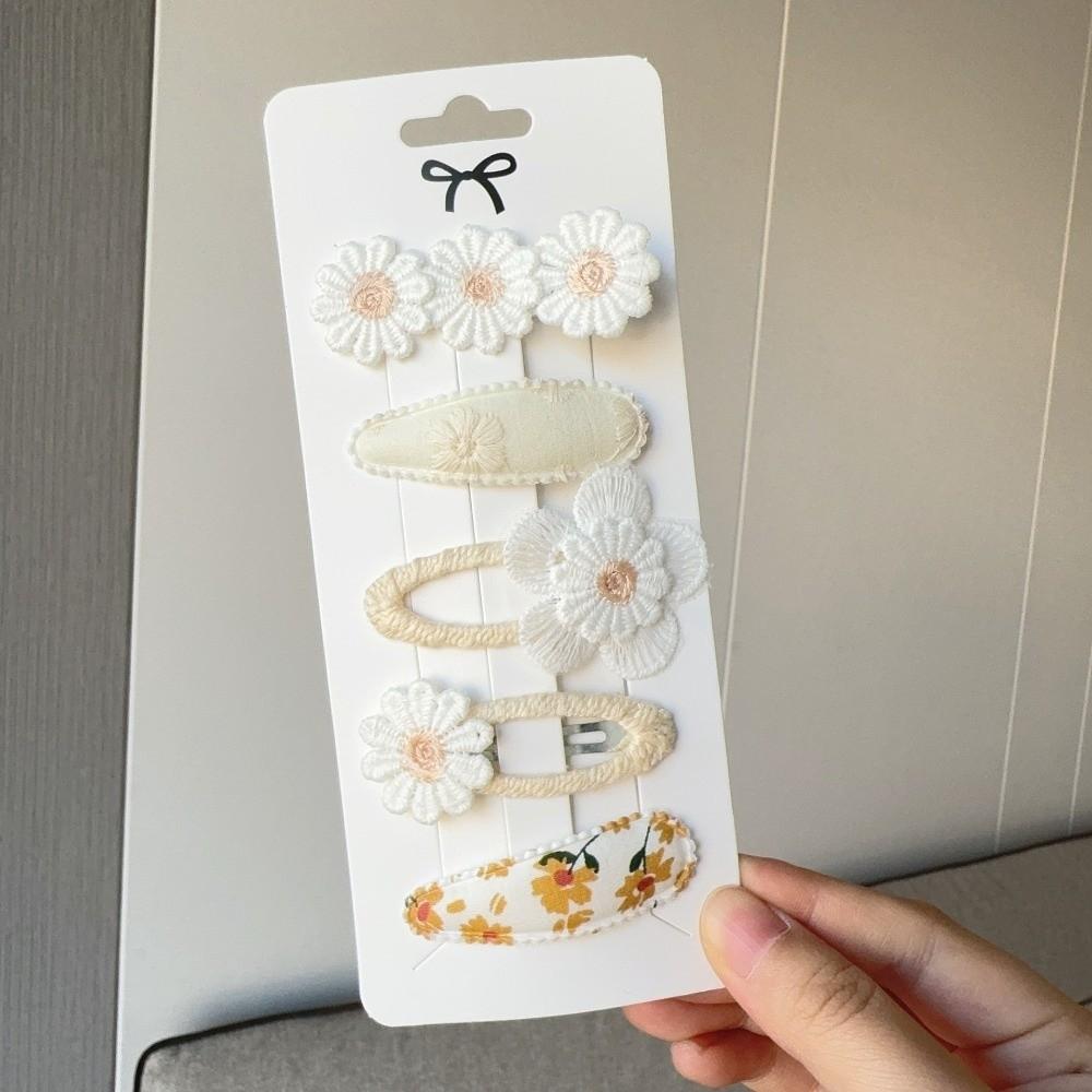 

5 Pcs/set Cute Printed Hair Clips Set Fabric Daisy Style Floral Hair Accessories Sweet All-match Hairpin Ornaments Daily Use