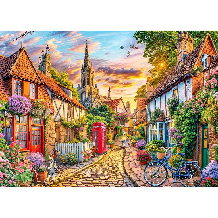 Jigsaw Puzzles for Adults 1000 Piece Puzzle for Adults 1000 Pieces Puzzle 1000 Pieces-Charming European Town with Cobblestone streetscape