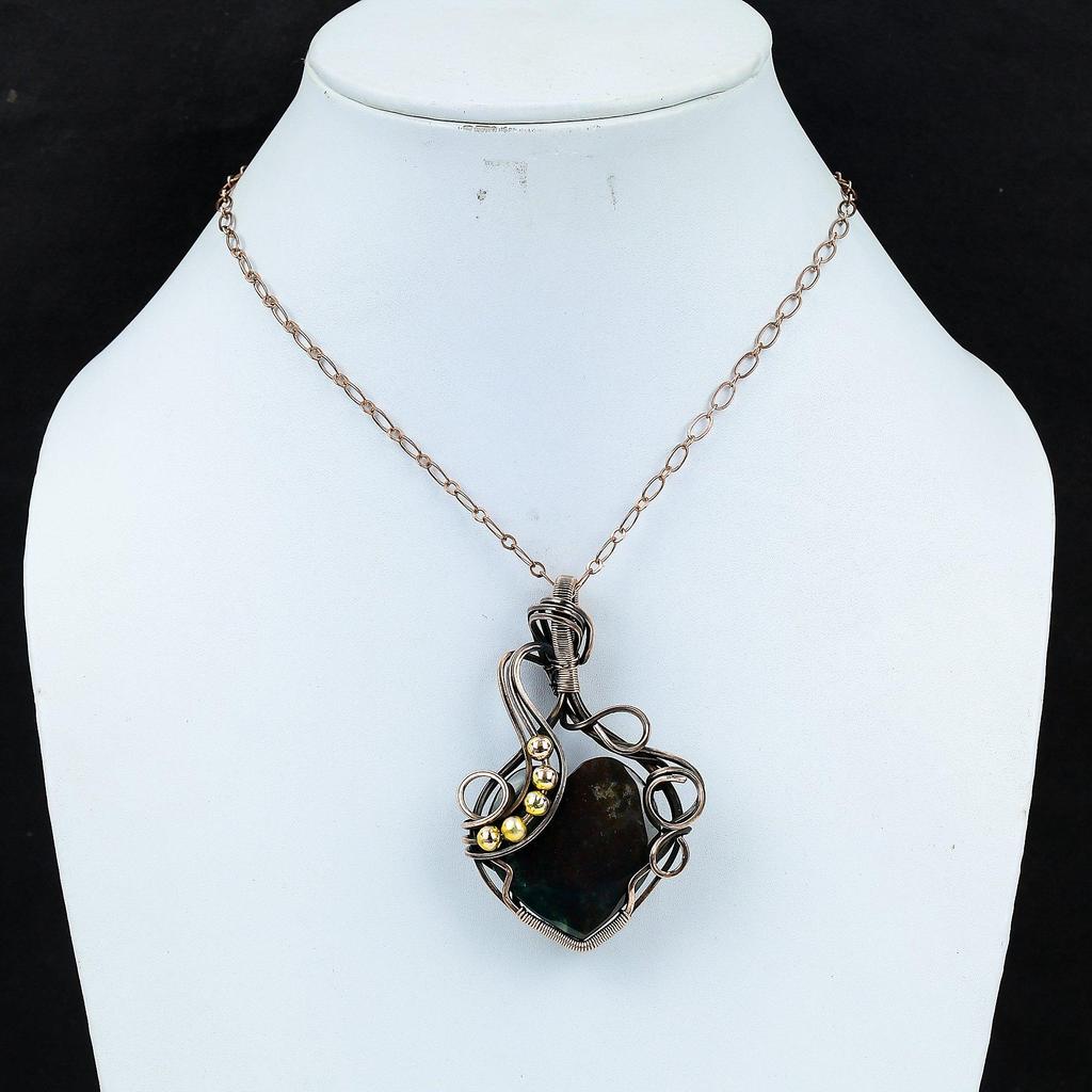 Bloodstone Gemstone Handmade Pure Copper Wire Wrapped Pendant Jewelry For Women