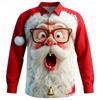 Men's Christmas shirt, Santa Claus 3D printed cartoon smiley face shirt, lapel long sleeve, fashionable design shirt XS-6XL