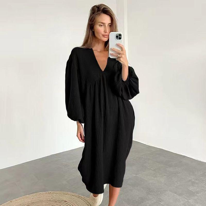 

Fashion Style 2023 New Arrival Women s Clothing Long Sleeves V Neck Loose Dress Pajamas V-Neck Loose Dress Black M