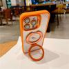 For iPhone 16 Pro Max Luxury Transparent Magsafe Magnetic Holder Frame Phone Case For iPhone 11 12 13 14 15Plus Lens Stand Cover