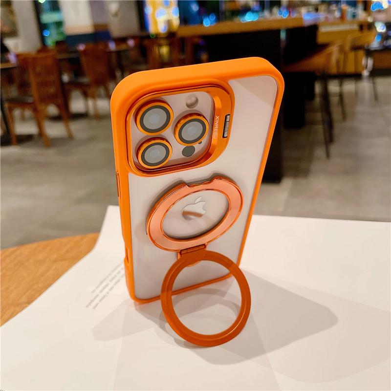 For iPhone 16 Pro Max Luxury Transparent Magsafe Magnetic Holder Frame Phone Case For iPhone 11 12 13 14 15Plus Lens Stand Cover