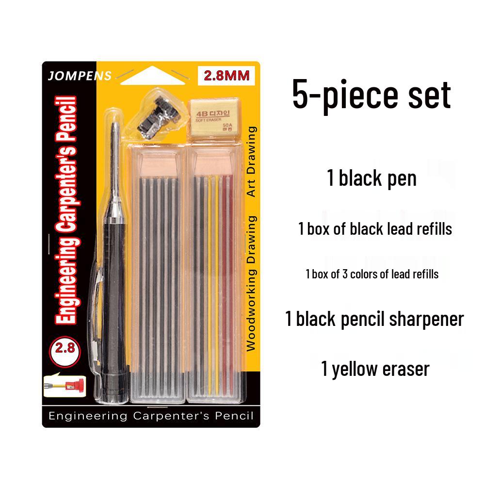 Professional Long-Head Metal Woodworking Pencil with 2.8mm Graphite Lead