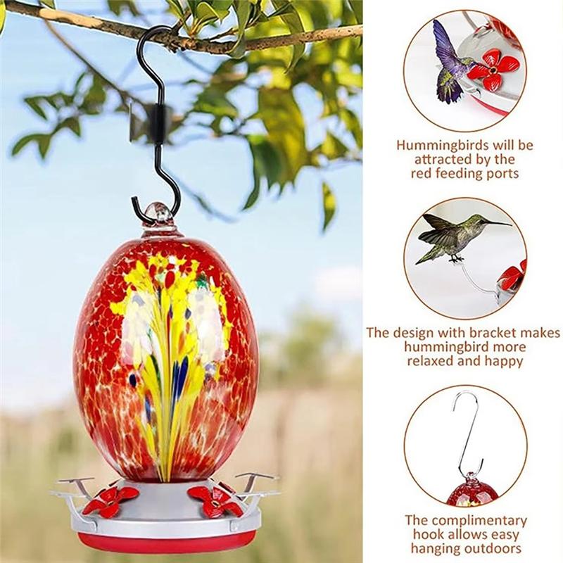A84E-Hummingbird Feeder, Large Glass Bird Feeder For Outdoor Use With Ant Proof Hooks